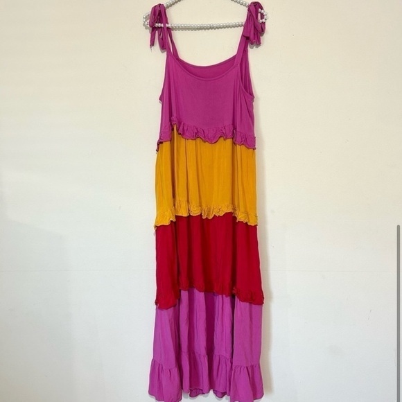 Ivy Street Color Block Ruffle Tiered Tie Strap Maxi Dress SIZE 1X - Picture 6 of 7